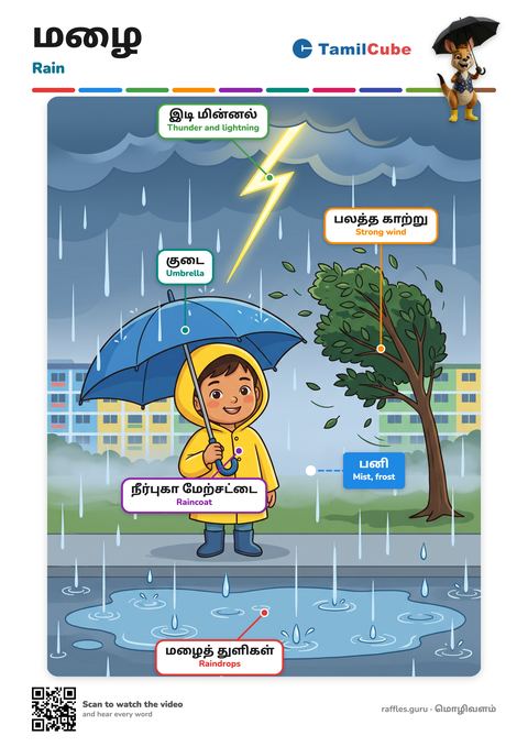 Tamil vocabulary poster: Rain