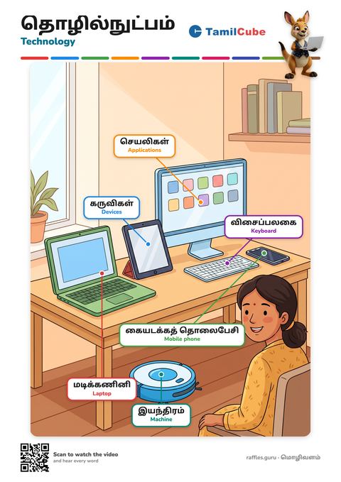 Tamil vocabulary poster: Technology
