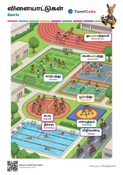 Tamil vocabulary poster: Sports