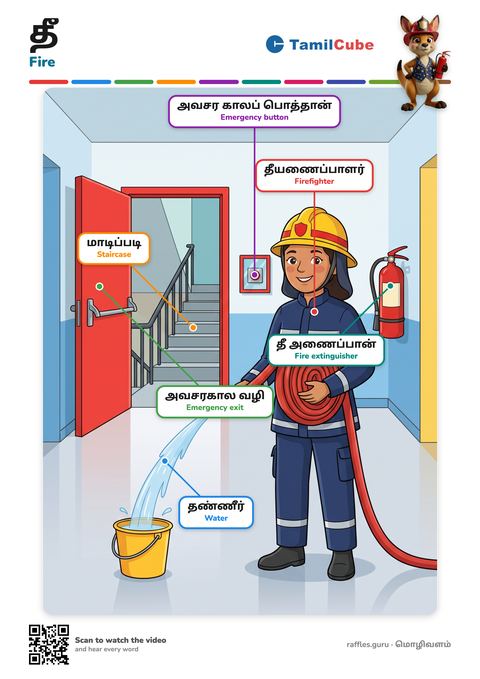Tamil vocabulary poster: Fire