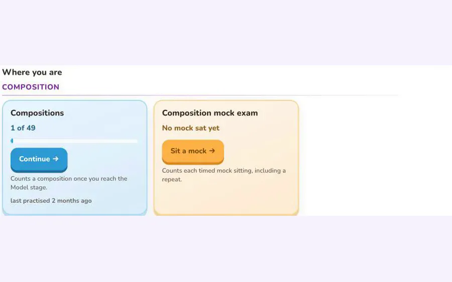 My Practice: composition progress and the timed mock exam